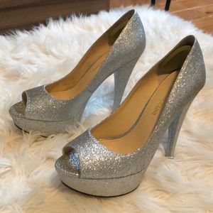 Enzo Angiolini Eabracy Silver Glitter Heels